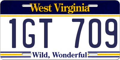 WV license plate 1GT709