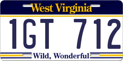 WV license plate 1GT712