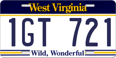 WV license plate 1GT721
