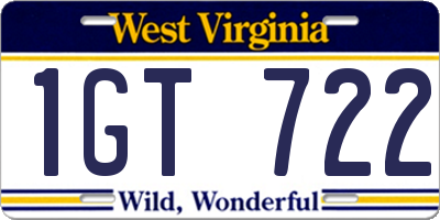 WV license plate 1GT722