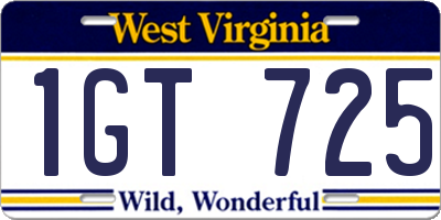 WV license plate 1GT725
