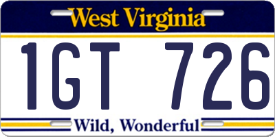 WV license plate 1GT726