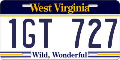 WV license plate 1GT727