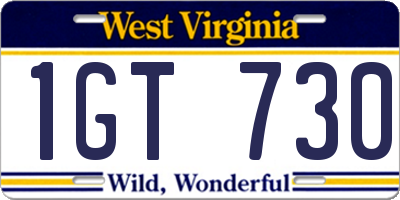 WV license plate 1GT730