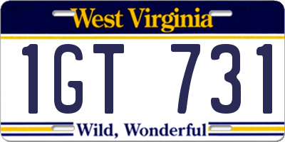 WV license plate 1GT731
