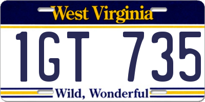 WV license plate 1GT735