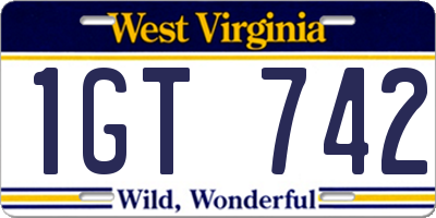WV license plate 1GT742