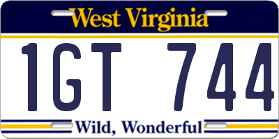 WV license plate 1GT744