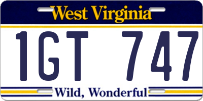 WV license plate 1GT747