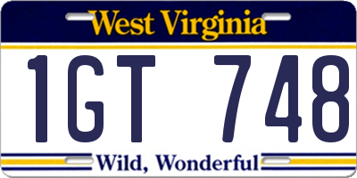 WV license plate 1GT748