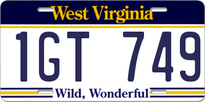 WV license plate 1GT749