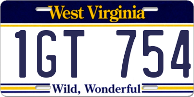 WV license plate 1GT754