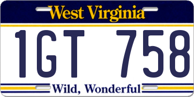 WV license plate 1GT758