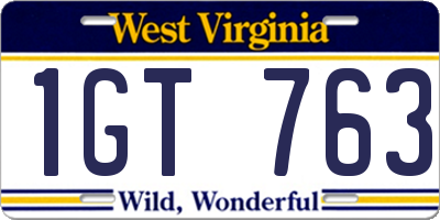 WV license plate 1GT763