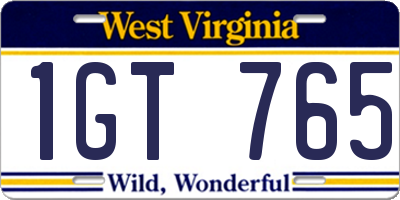 WV license plate 1GT765