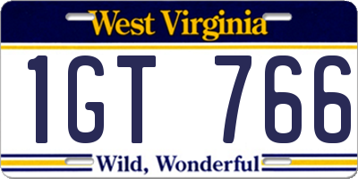 WV license plate 1GT766