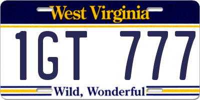 WV license plate 1GT777
