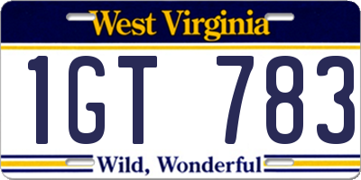 WV license plate 1GT783