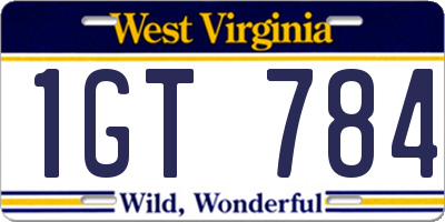 WV license plate 1GT784