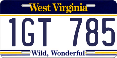 WV license plate 1GT785