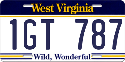 WV license plate 1GT787