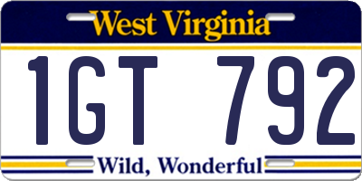 WV license plate 1GT792