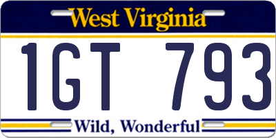 WV license plate 1GT793