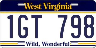 WV license plate 1GT798