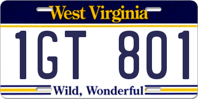 WV license plate 1GT801