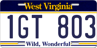 WV license plate 1GT803