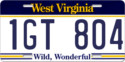 WV license plate 1GT804