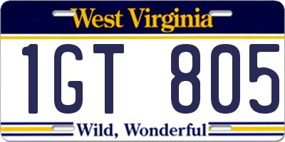 WV license plate 1GT805