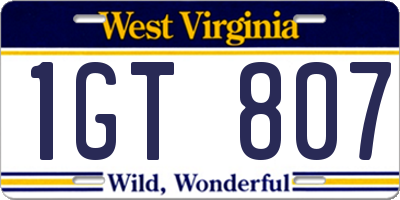 WV license plate 1GT807