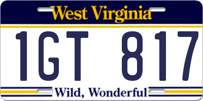 WV license plate 1GT817