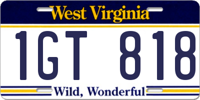 WV license plate 1GT818