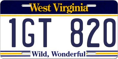 WV license plate 1GT820