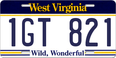 WV license plate 1GT821