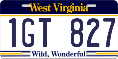WV license plate 1GT827