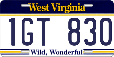 WV license plate 1GT830
