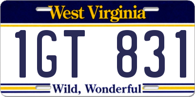 WV license plate 1GT831