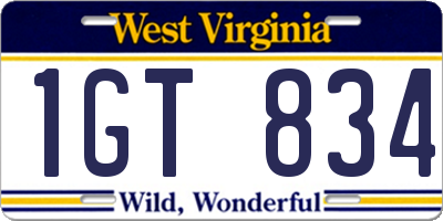 WV license plate 1GT834