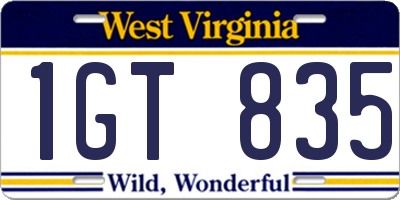 WV license plate 1GT835