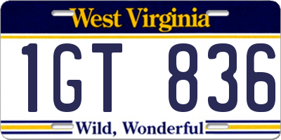 WV license plate 1GT836