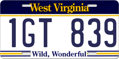 WV license plate 1GT839