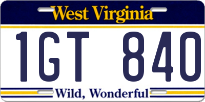 WV license plate 1GT840