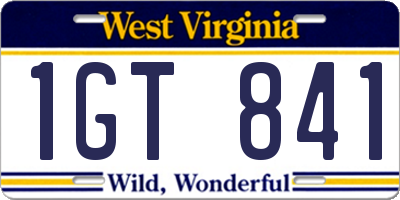 WV license plate 1GT841