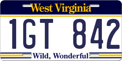 WV license plate 1GT842
