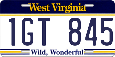 WV license plate 1GT845