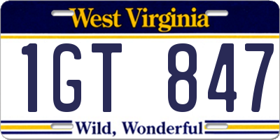 WV license plate 1GT847