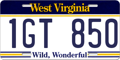 WV license plate 1GT850